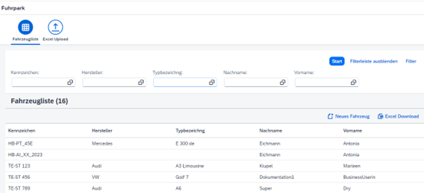 SAPUI5 Fuhrparkmanager